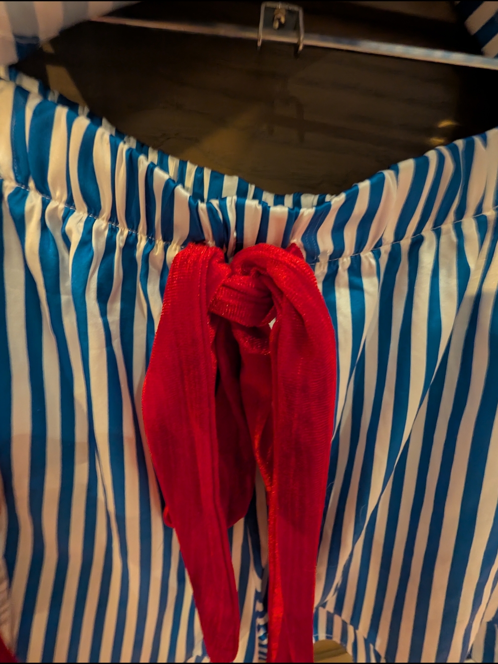 Pajama Shorts/Blouse Set Striped Blue & White with Red Velvet Trim Sz L - Picture 7 of 14